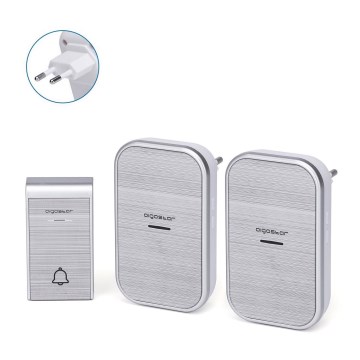 Aigostar - SET 2x Timbre inalámbrico con enchufe integrado 230V/12V IP44 plata