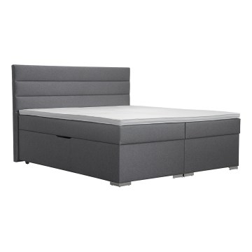 Cama tapizada con un espacio de almacenamiento y colchón con topper NEW BOLERO 180x200 cm gris